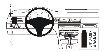 Illustration av instrumentbräda för BMW E90/E91/E92/E93, visar gapsökningsverktyg.