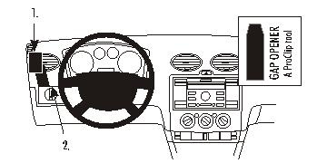 Illustration av Ford Focus interiör med pekar på gapöppnare.