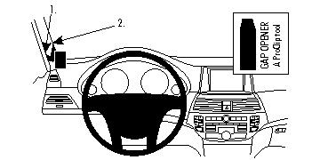 Illustration av instrumentbräda och gapöppnare för Honda Accord Coupé/Crosstour.