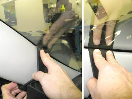 Montering av vindruteskydd på Kia Soul 09-13, vänster sida.
