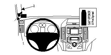 Illustration av instrumentpanel och gapöppnare i Hyundai i30 08-12, vänster sida.