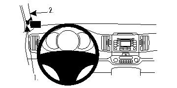 Illustration av instrumentbräda och ratt i Kia Sportage 11-15, vänster sida.