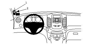 Bild av bilinteriör med instrumentpanel och ratt, fokus på vänster sida.