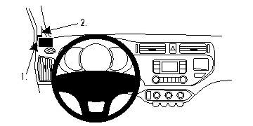 Visar en kåpa och ratt i Kia Rio 12-15.