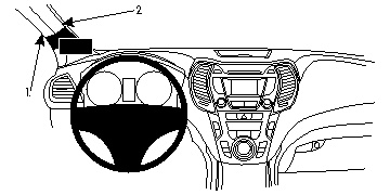 En diagramillustration av Hyundai Santa Fe 13-15:s instrumentpanel.