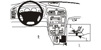 En schematisk bild av instrumentpanelen och växelspaken i Volvo V70 00-04.