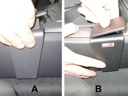 Montering av konsol på BMW 316-330, del A och B visas.