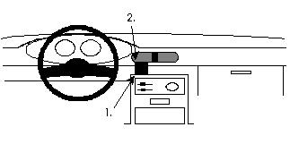 Monteringsbygel för Mazda 121 med placering vid instrumentpanel och ratt.
