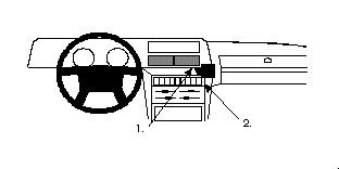 Teckning av instrumentbräda med ratt och kontroller, Volvo 240.