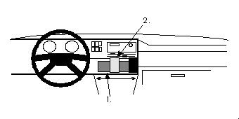 Illustration av dashboard för Volkswagen Golf II, med kontroller och förvaringsutrymme.