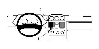 En enkel illustration av en bilinteriör med fokus på monteringsbygeln.
