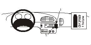 Illustration av bilens inredning med ratten och ljudsystemet.