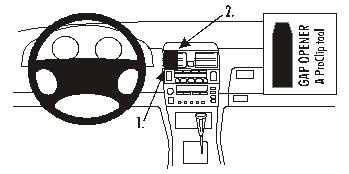 Instrumentbräda med ratt och pekar mot gapöppnare.