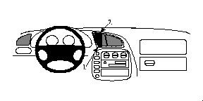 En illustration av bilens interiör med fokus på instrumentpanelen och ratten.