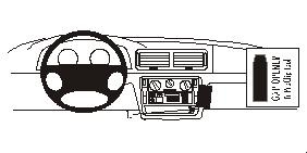 Instrumentpanel med ratt, luftutblås och radioenhet.