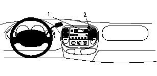 En skiss av en Ford Expedition interiör med ratten och informationspanel.