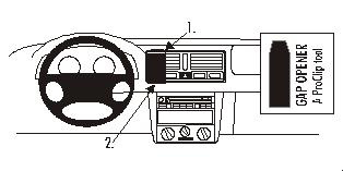 Illustration av instrumentbräda med märkning för gapöppnare.