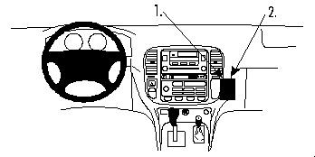 Bild av bilen med detalj av instrumentpanel och ratt.