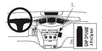 Illustration av monteringsanvisningar för ProClip i Toyota Prius 00-03.