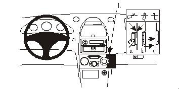Instrumentbräda med ratt, stereo och kontrollpanel.
