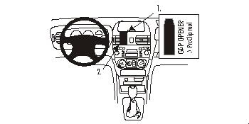 En schematisk bild av Nissan Almera 00-02:s instrumentbräda och kontroller.