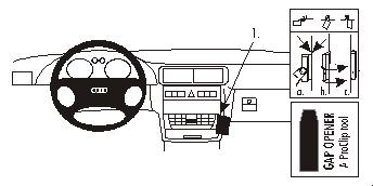 Diagram av Audi A3 01-02 interiör med verktygsanvisningar.