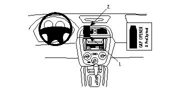 Instrumentbräda med ratt, luftutblås och kontroller för Stereo.