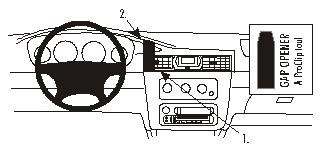 Illustration av bilens instrumentpanel och kontroller för Chrysler Stratus 01-07.