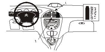 Illustration av instrumentpanelen i Citroen C5 01-05, med fokus på kontroller och fack.