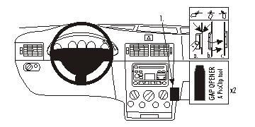 Instruktionsskiss för Ford Transit Connect/Tourneo Connect 03-09 med verktyg och kontroller.