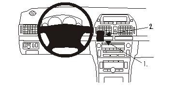Diagram av Toyota Avensis 03-08 interiör med instrumentbräda och kontroller.