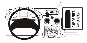Instrumentbräda med kontroller och en instruktion för gapöppnare.