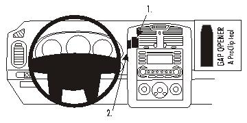 Diagram över bilens instrumentbräda och verktyg för panelöppning.
