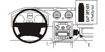 Illustration av instrumentbräda och verktyg för installation i Volkswagen Caddy.