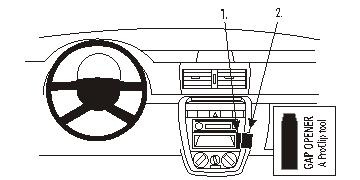 Illustration av instrumentbräda med delar markerade för Volkswagen Fox 05-11.