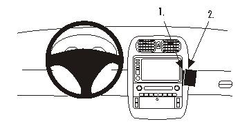 En illustration av en bilinteriör med monteringsbygel för en skärm.