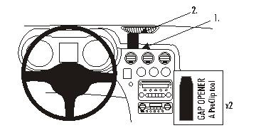Bild som visar bilens dashboard med instrumentpanel och tillbehörsinstallation.