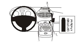 Illustration av Renault Clio-inredning med verktyg för installation.