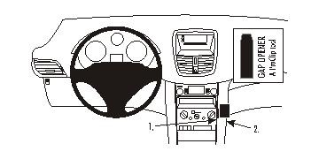 Instrumentbräda med kontroller, radio och verktyg för gapöppnare.