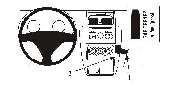 Instrumentpanel med ratt och reglage för luftkonditionering.