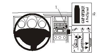 Illustration av Dodge Nitro interiör med pil som visar gapöppnare och verktyg.