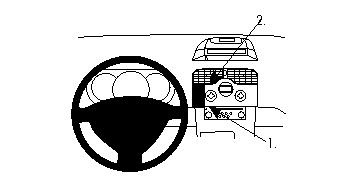 Illustration av Renaut Kangoo interiör med instrumentbräda och ratt.