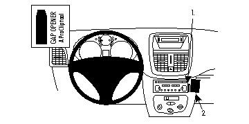 Illustration av instrumentbrädan i Peugeot 206+, med fokus på kontroller och audioenhet.