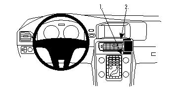 En illustration av instrumentpanelen i en Volvo S60 11-15, med fokus på skärm och kontroller.