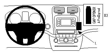 En illustration av interiören i Dodge Journey/Fiat Freemont, med kontroller och display.