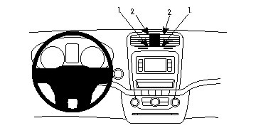 Instrumentpanel med ratt och luftutblås.