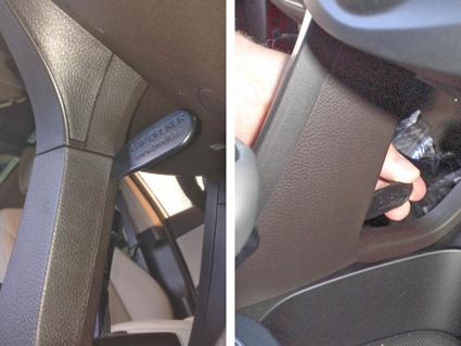 En bild som visar en del av interiören i en Hyundai Santa Fe 13-15.