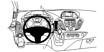Centrerad bild av Ford Transit 14-15:s instrumentbräda och ratten.