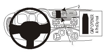 Illustration av monteringsanvisningar för ProClip i Fiat Panda.