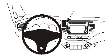 Instrumentpanel med ratt och infotainmentsystem för Kia Carens 14-15.